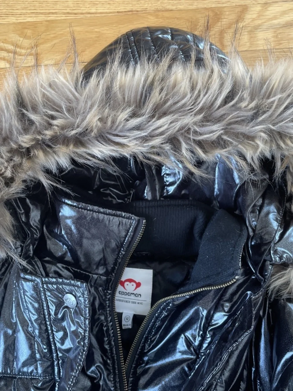 Appaman Girls Black Shimmer Duck Down Puffer Coat Long Size 12